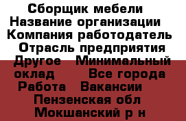 Сборщик мебели › Название организации ­ Компания-работодатель › Отрасль предприятия ­ Другое › Минимальный оклад ­ 1 - Все города Работа » Вакансии   . Пензенская обл.,Мокшанский р-н